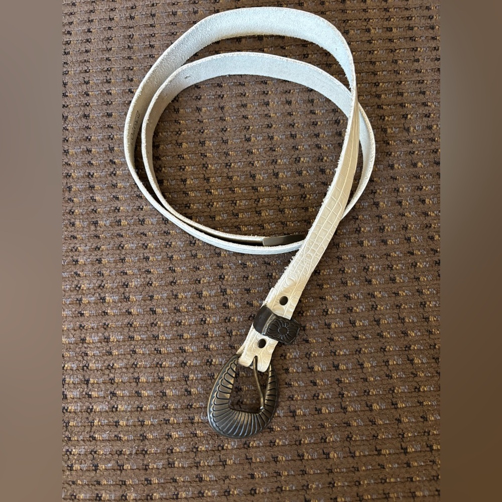 Thin Genuine Leather Belt with Bronze tone Hardware